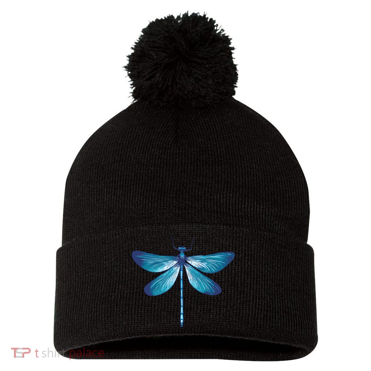 Big Dragonfly Pom Pom 12in Knit Beanie