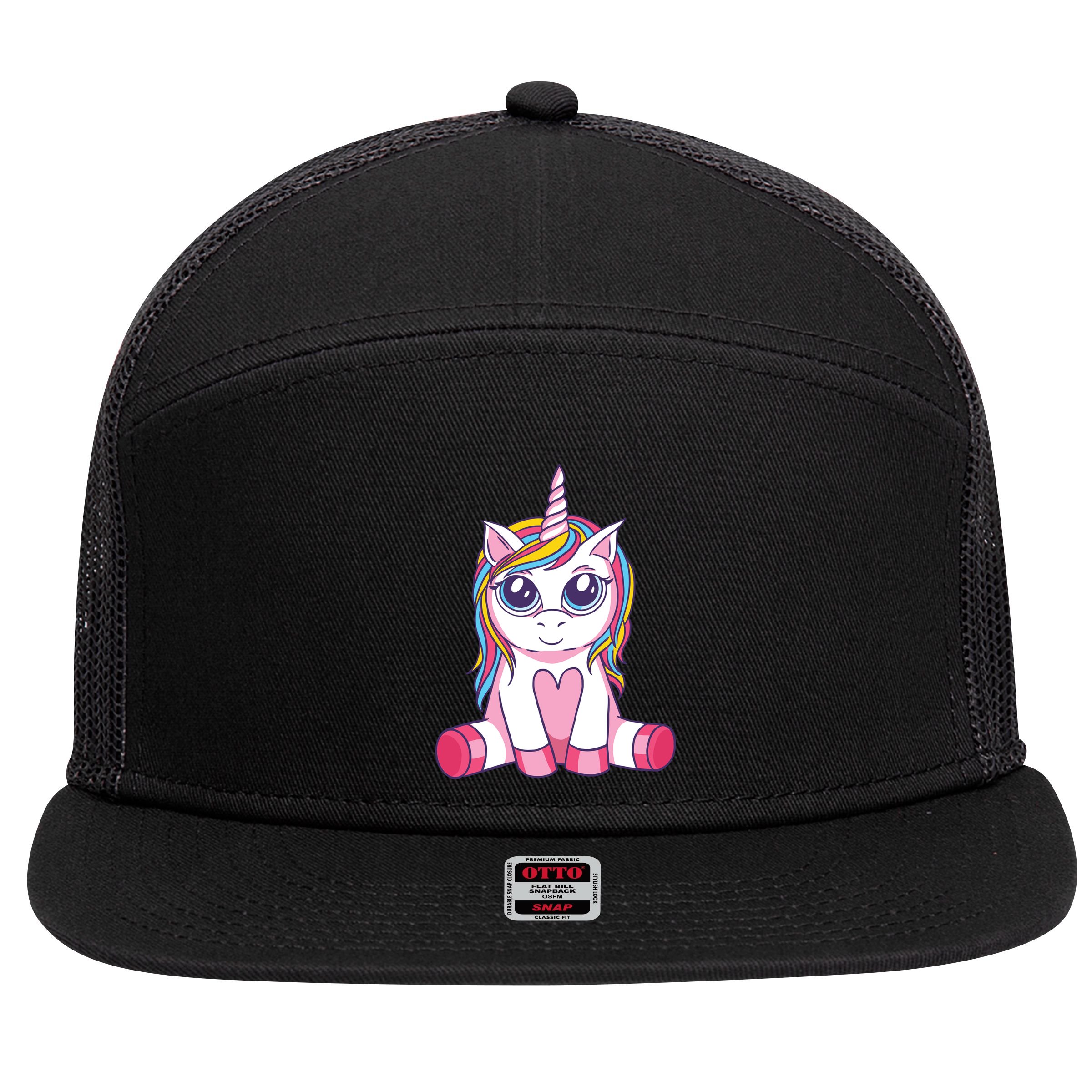 Big Eyed Unicorn 7 Panel Mesh Trucker Snapback Hat