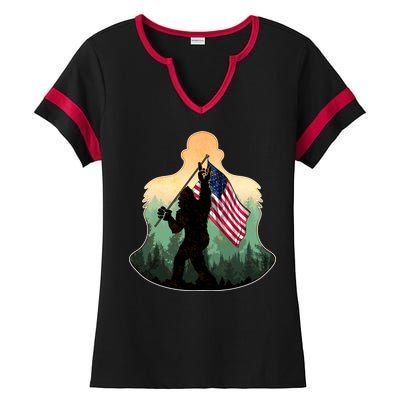 Big Foot American Flag Ladies Halftime Notch Neck Tee