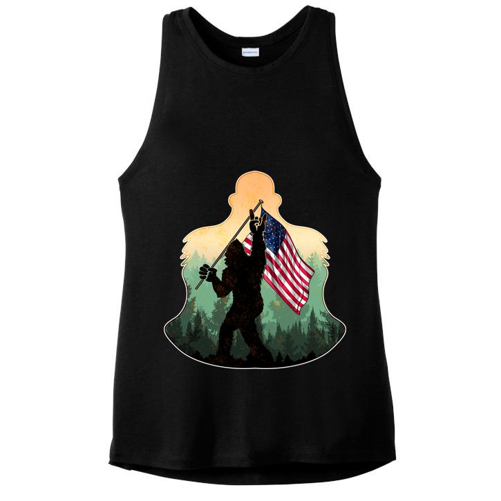 Big Foot American Flag Ladies PosiCharge Tri-Blend Wicking Tank