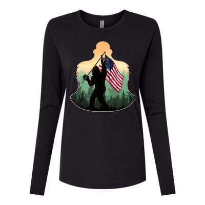 Big Foot American Flag Womens Cotton Relaxed Long Sleeve T-Shirt