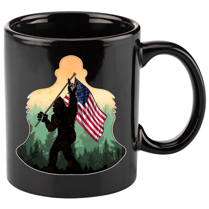 Big Foot American Flag 11oz C Handle Ceramic Mug