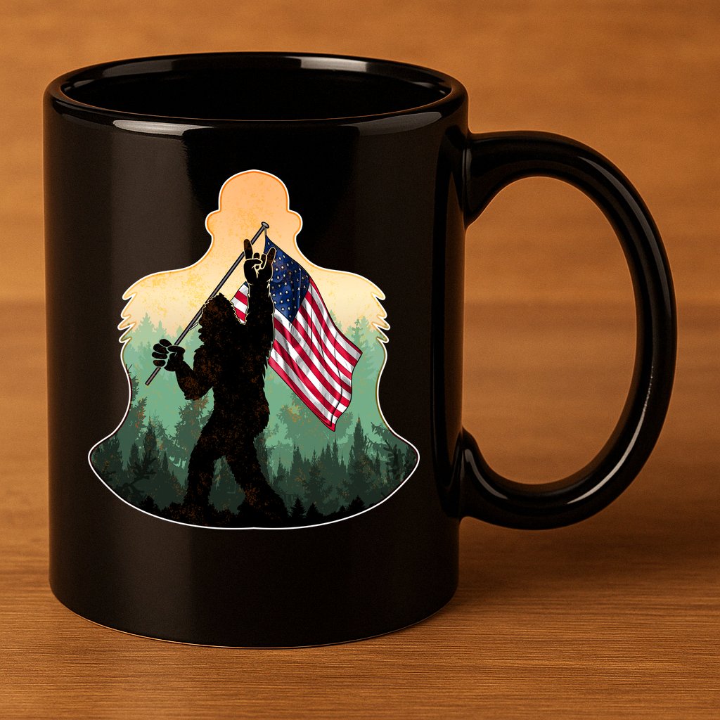 Big Foot American Flag 11oz C Handle Ceramic Mug
