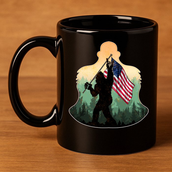 Big Foot American Flag 11oz C Handle Ceramic Mug