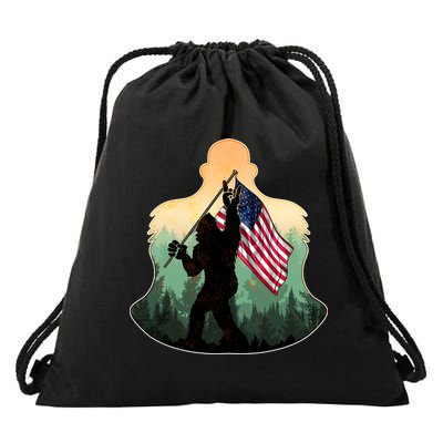 Big Foot American Flag Drawstring Bag