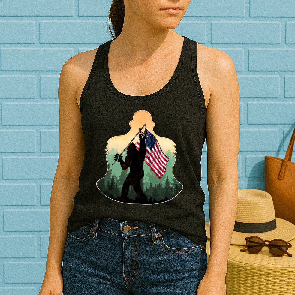 Big Foot American Flag Womens Tank Top