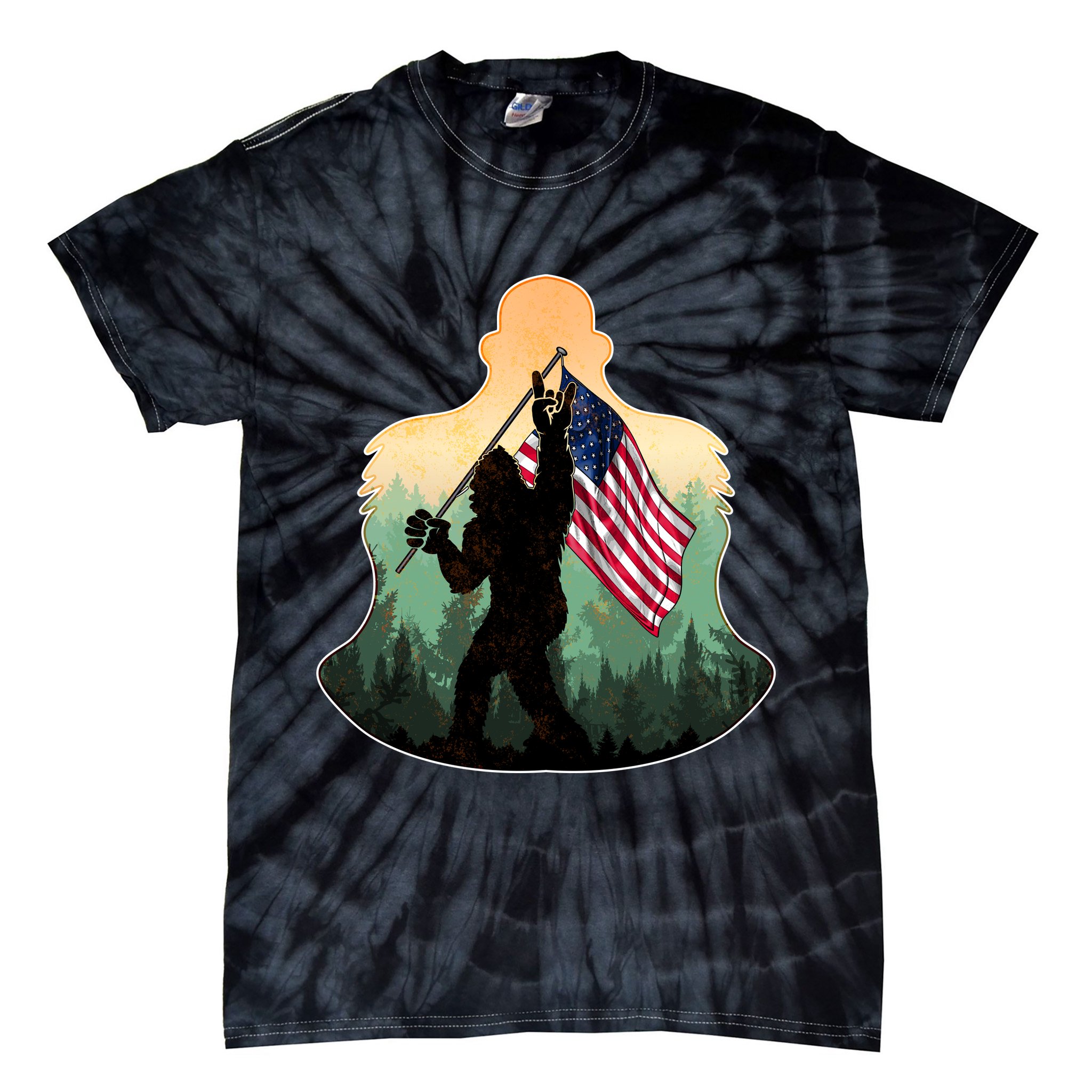 Big Foot American Flag Tie-Dye T-Shirt