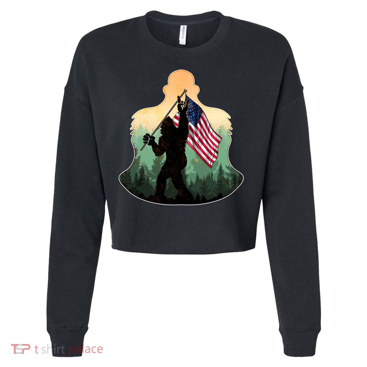 Big Foot American Flag Cropped Pullover Crew