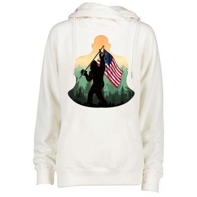 Big Foot American Flag Womens Funnel Neck Pullover Hood