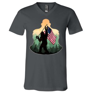 Big Foot American Flag V-Neck T-Shirt