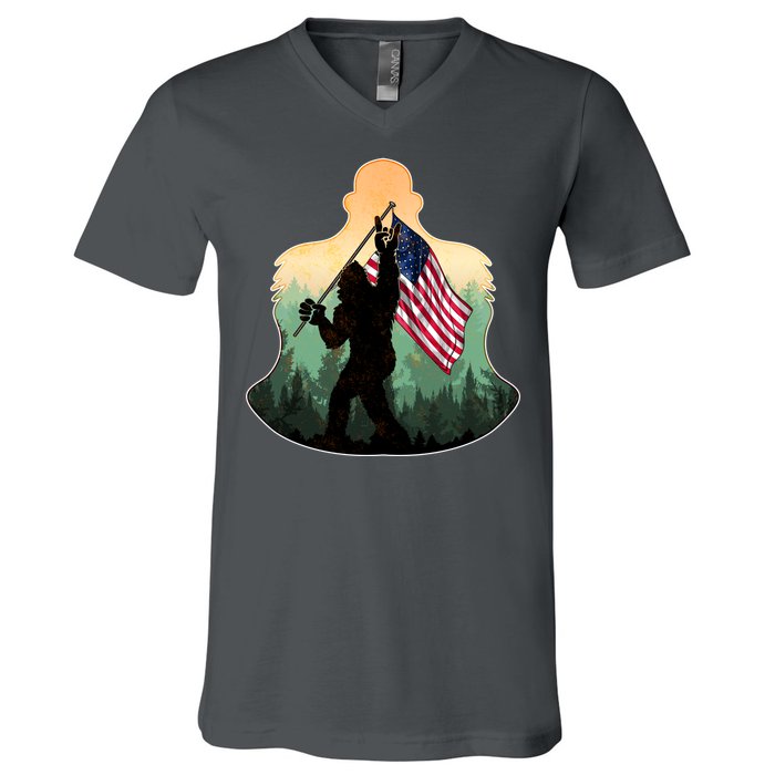 Big Foot American Flag V-Neck T-Shirt