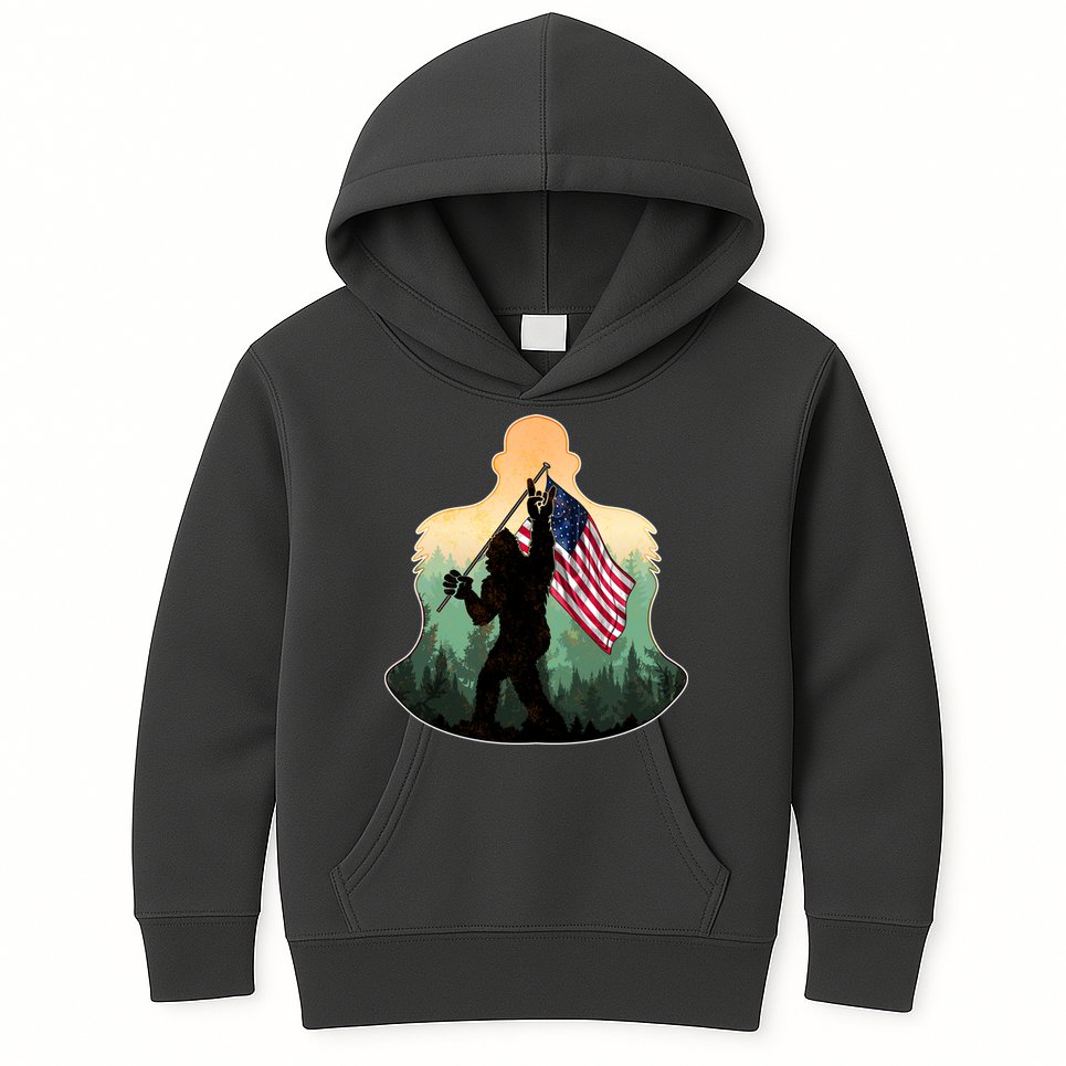 Big Foot American Flag Kids Hoodie