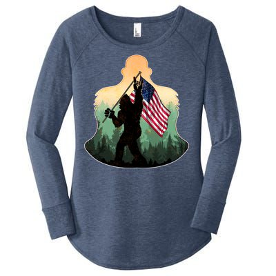 Big Foot American Flag Women's Perfect Tri Tunic Long Sleeve Shirt