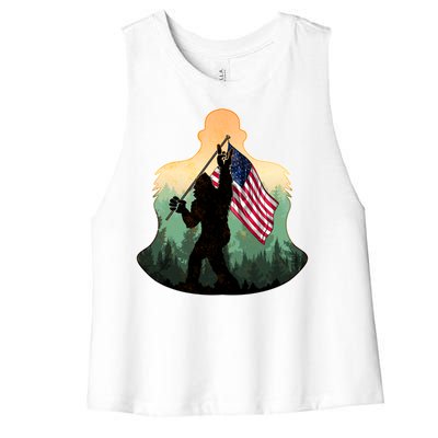 Big Foot American Flag Women's Racerback Cropped Tank