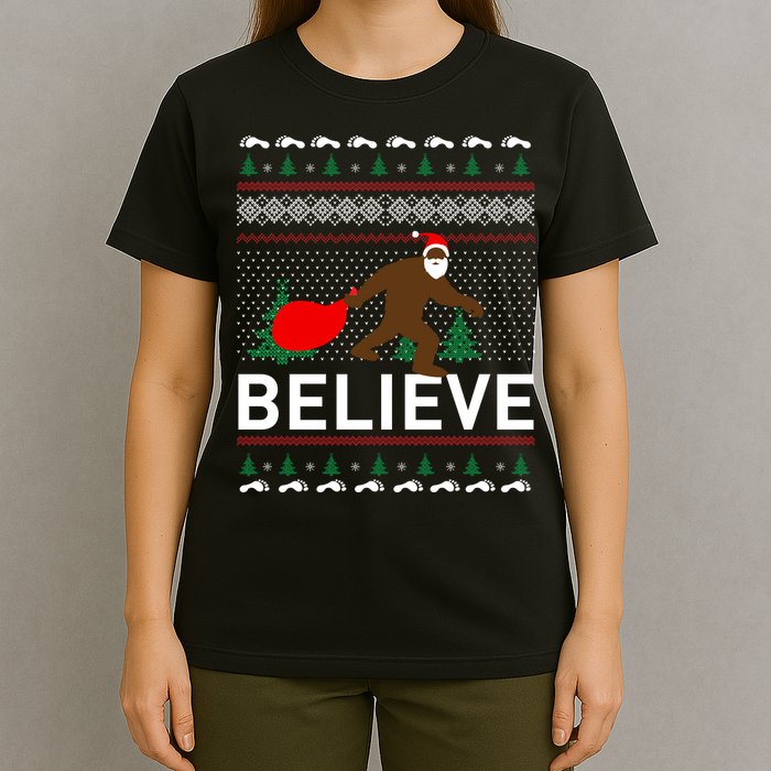 Big Foot Believe Ugly Christmas Sweater T-Shirt
