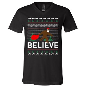 Big Foot Believe Ugly Christmas Sweater V-Neck T-Shirt