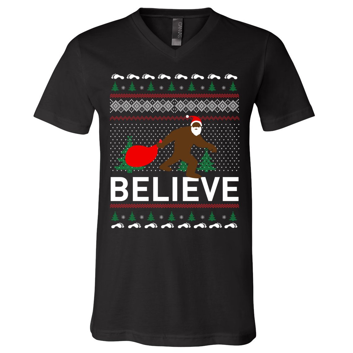 Big Foot Believe Ugly Christmas Sweater V-Neck T-Shirt