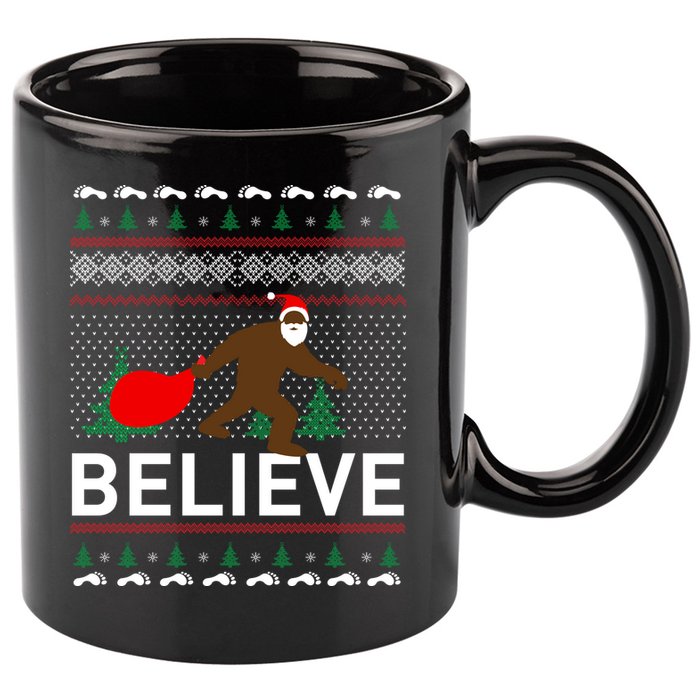 Big Foot Believe Ugly Christmas Sweater 11oz C Handle Ceramic Mug
