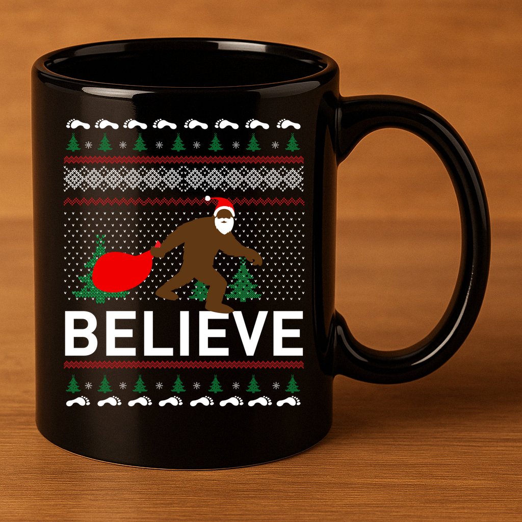 Big Foot Believe Ugly Christmas Sweater 11oz C Handle Ceramic Mug