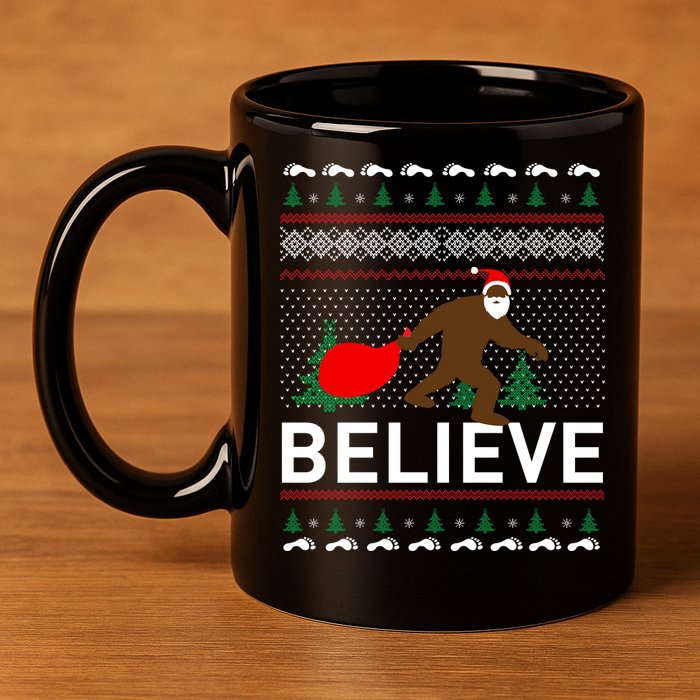 Big Foot Believe Ugly Christmas Sweater 11oz C Handle Ceramic Mug