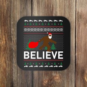 Big Foot Believe Ugly Christmas Sweater Coaster