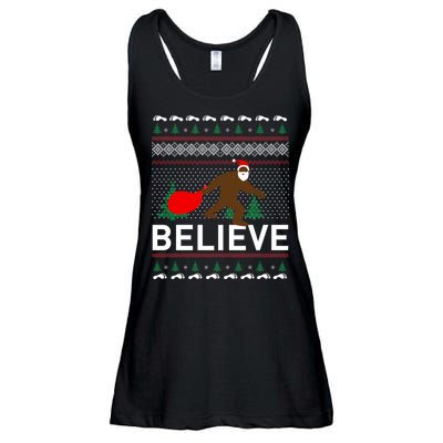 Big Foot Believe Ugly Christmas Sweater Ladies Essential Flowy Tank