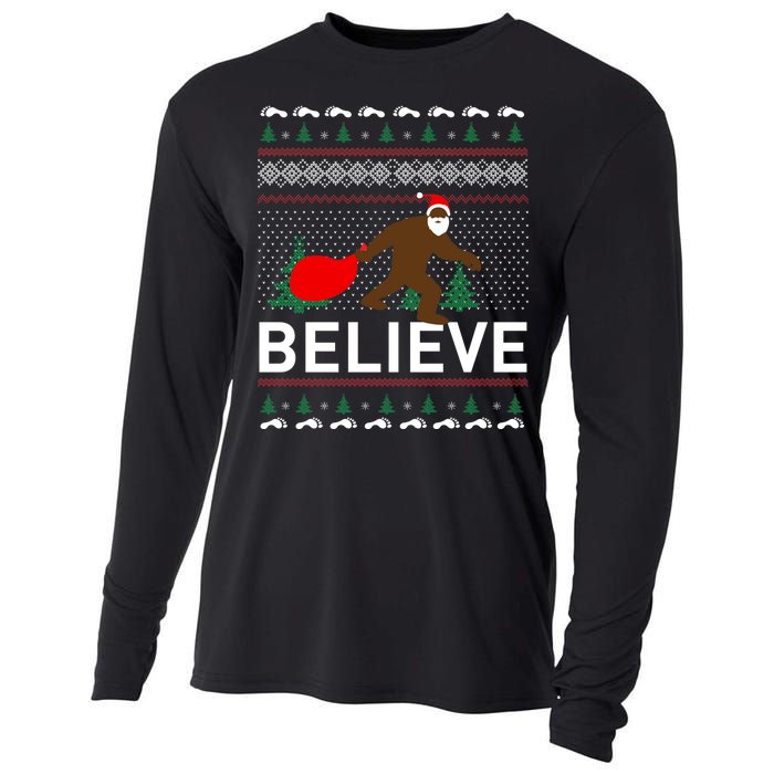 Big Foot Believe Ugly Christmas Sweater Cooling Performance Long Sleeve Crew