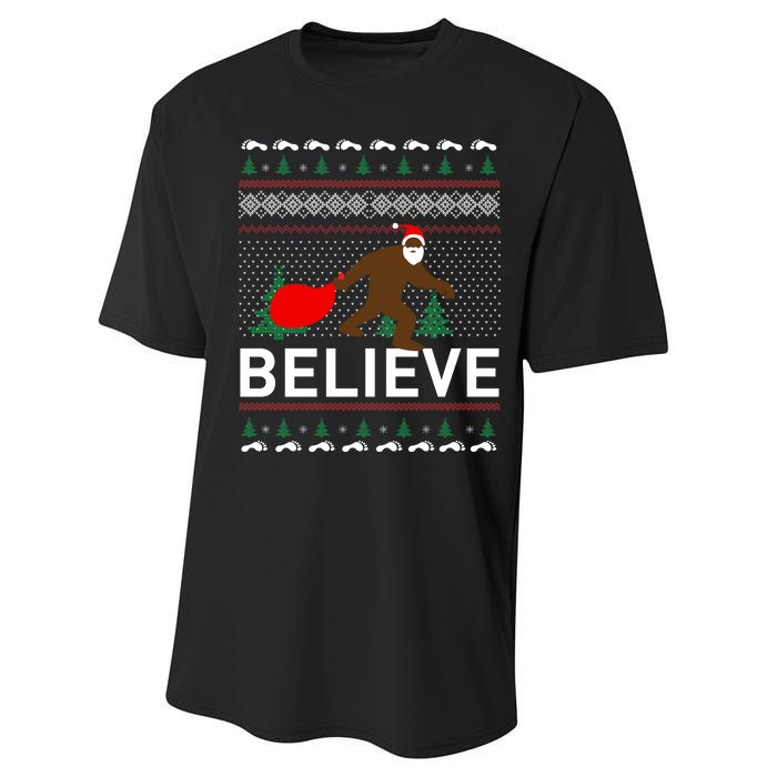 Big Foot Believe Ugly Christmas Sweater Performance Sprint T-Shirt