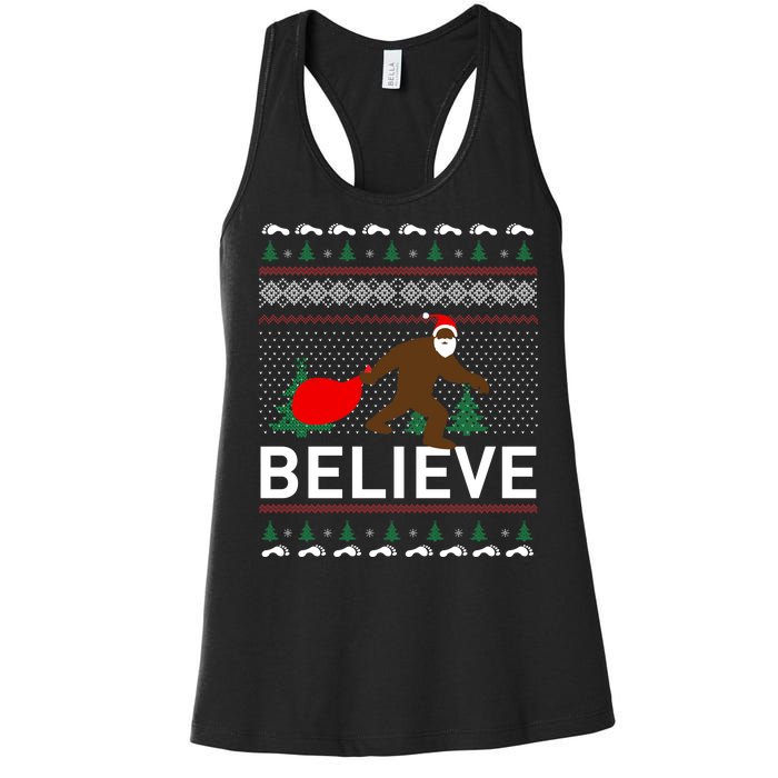 Big Foot Believe Ugly Christmas Sweater Women's Racerback Tank