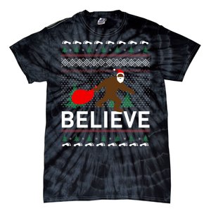 Big Foot Believe Ugly Christmas Sweater Tie-Dye T-Shirt