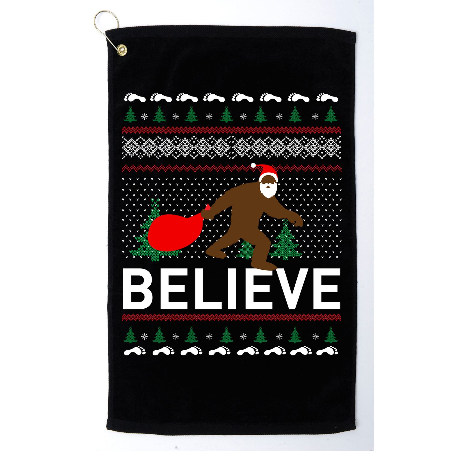 Big Foot Believe Ugly Christmas Sweater Golf Towel