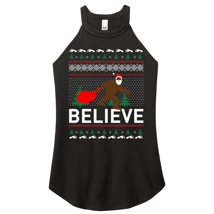 Big Foot Believe Ugly Christmas Sweater Women's Perfect Tri Rocker Tank