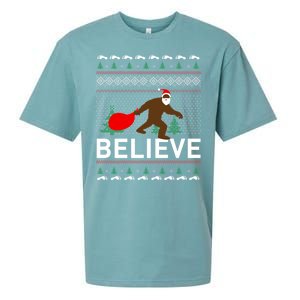 Big Foot Believe Ugly Christmas Sweater Sueded Cloud Jersey T-Shirt