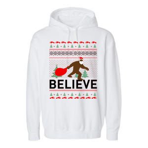 Big Foot Believe Ugly Christmas Sweater Garment-Dyed Fleece Hoodie