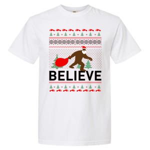 Big Foot Believe Ugly Christmas Sweater Garment-Dyed Heavyweight T-Shirt