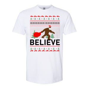 Big Foot Believe Ugly Christmas Sweater Softstyle CVC T-Shirt