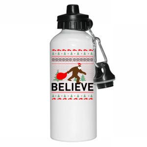 Big Foot Believe Ugly Christmas Sweater Aluminum Water Bottle