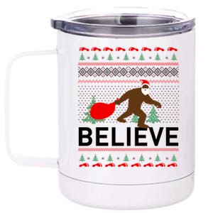 Big Foot Believe Ugly Christmas Sweater 12 oz Stainless Steel Tumbler Cup