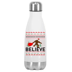 Big Foot Believe Ugly Christmas Sweater Stainless Steel Insulated Water Bottle