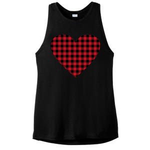 Big Heart Red Plaid Valentines Day Ladies PosiCharge Tri-Blend Wicking Tank