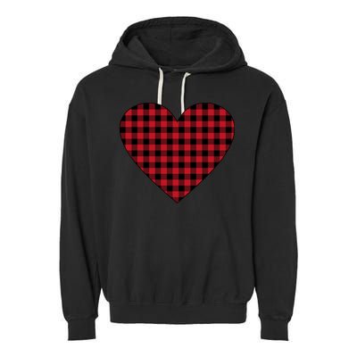 Big Heart Red Plaid Valentines Day Garment-Dyed Fleece Hoodie