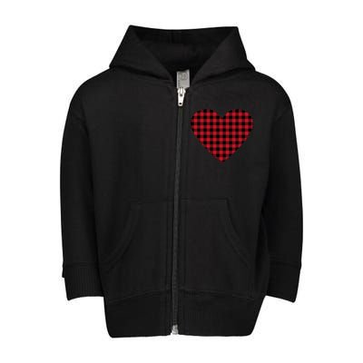 Big Heart Red Plaid Valentines Day Toddler Zip Fleece Hoodie