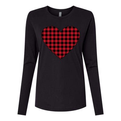 Big Heart Red Plaid Valentines Day Womens Cotton Relaxed Long Sleeve T-Shirt