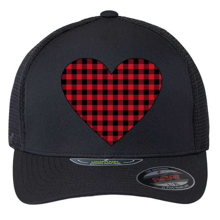 Big Heart Red Plaid Valentines Day Flexfit Unipanel Trucker Cap