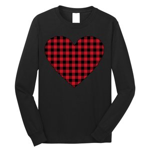 Big Heart Red Plaid Valentines Day Long Sleeve Shirt