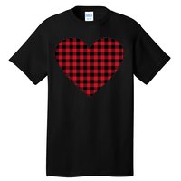 Big Heart Red Plaid Valentines Day Tall T-Shirt