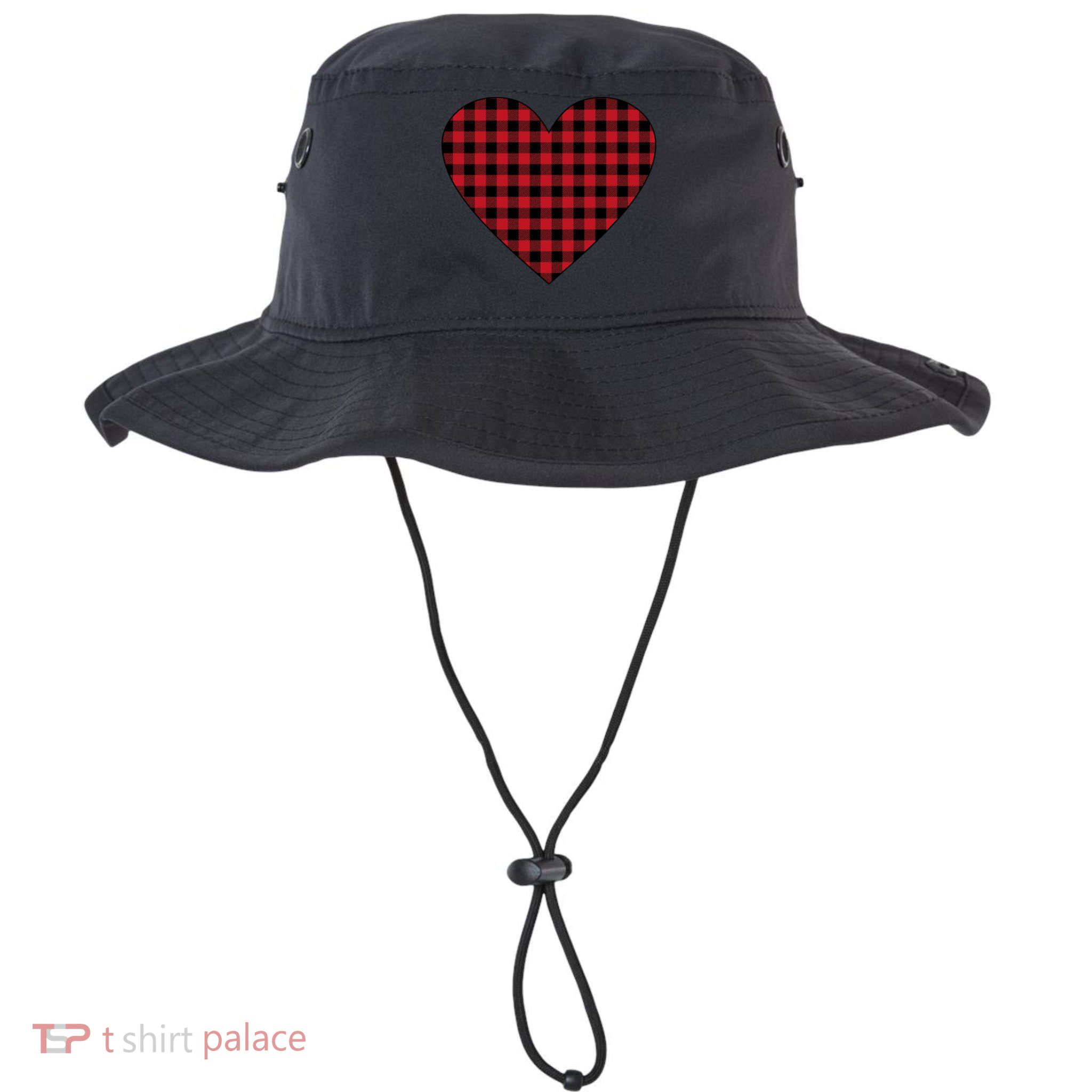 Big Heart Red Plaid Valentines Day Bucket Hat
