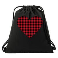 Big Heart Red Plaid Valentines Day Drawstring Bag