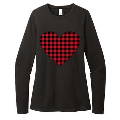 Big Heart Red Plaid Valentines Day Womens CVC Long Sleeve Shirt