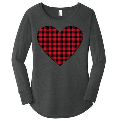 Big Heart Red Plaid Valentines Day Women's Perfect Tri Tunic Long Sleeve Shirt